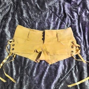 Rare mini shorts yellow beach exotic dance stretchy stripper small extra small